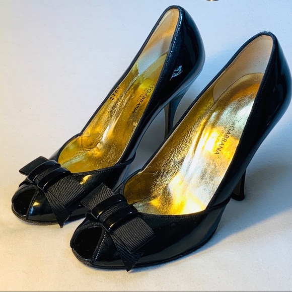 Dolce & Gabbana Patent Leather Bow Peep Toe 36.5 - Picture 3 of 10